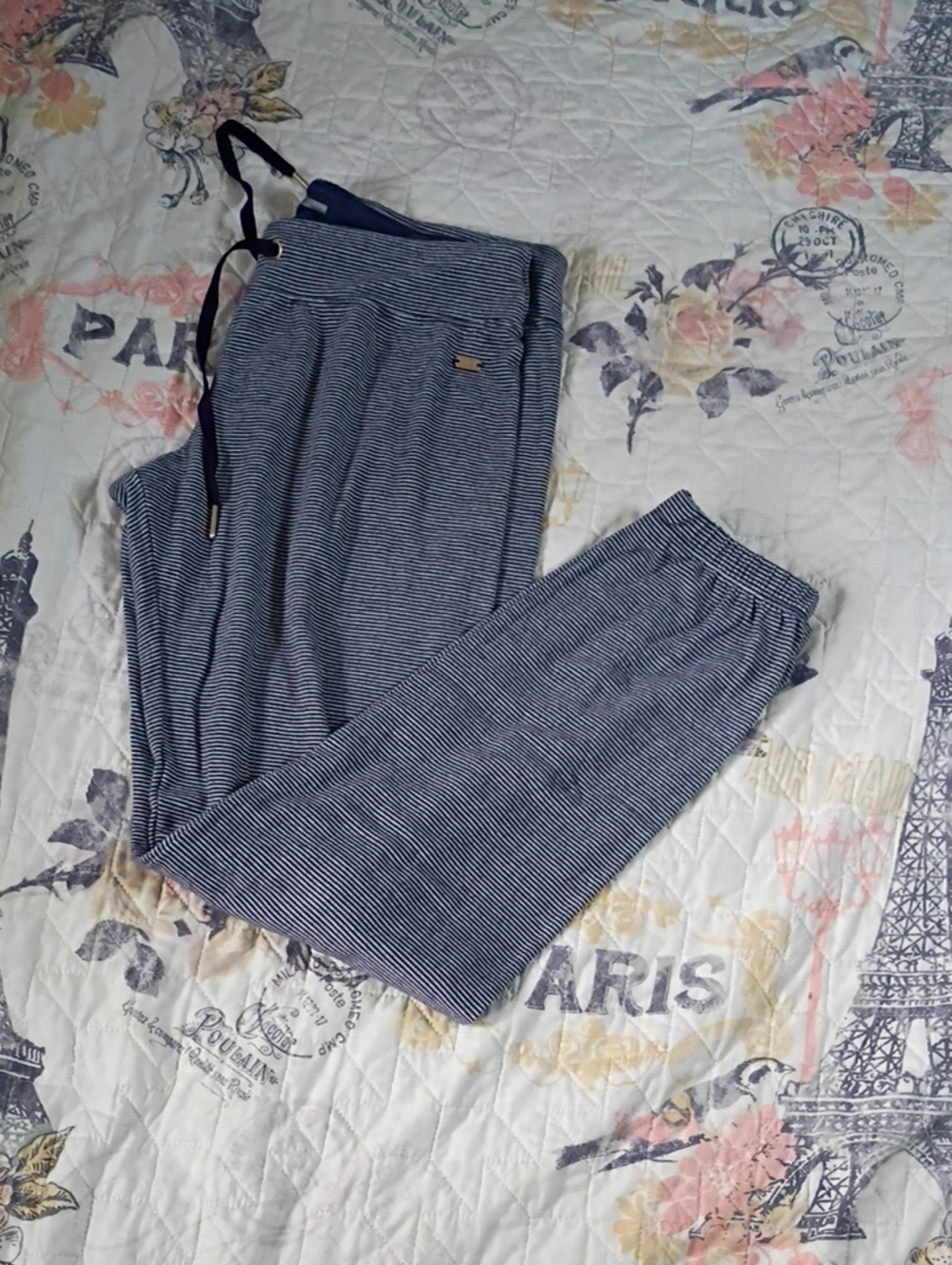 Tommy Hilfiger Sport Navy & White Striped Drawstring Joggers